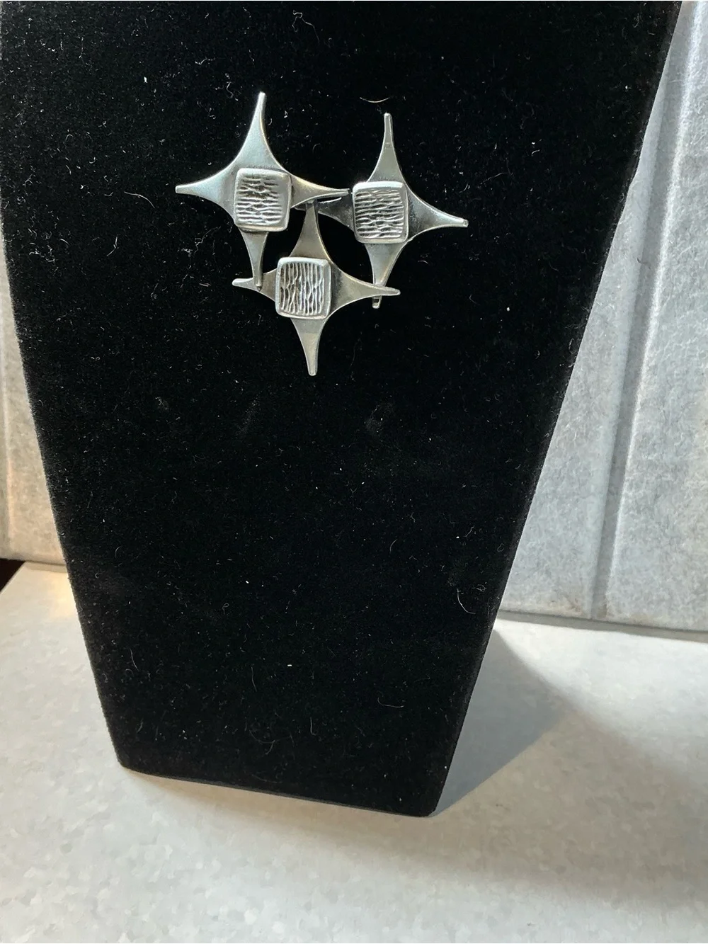 Vintage Corocraft Silver Tone Star Trio Modernist Brooch Pin MCM Space Age